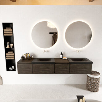 Mondiaz BUKLA 200cm badmeubel met module 40 rechts kleur Dark Brown met 4 lades. Wastafel CLOUD dubbel 0 kraangaten kleur Urban.