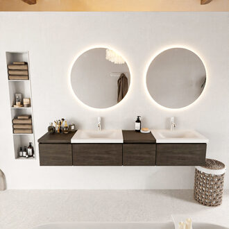 Mondiaz BUKLA 200cm badmeubel met module 40 rechts kleur Dark Brown met 4 lades. Wastafel CLOUD dubbel 2 kraangaten kleur Talc.