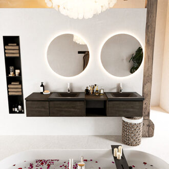 Mondiaz BUKLA 200cm badmeubel met open module 40 rechts kleur Dark Brown met 3 lades. Wastafel CLOUD dubbel 2 kraangaten kleur Urban.