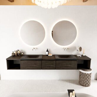 Mondiaz BUKLA 240cm badmeubel met open module 40 L+R kleur Dark Brown met 3 lades. Wastafel CLOUD dubbel 0 kraangaten kleur Urban.