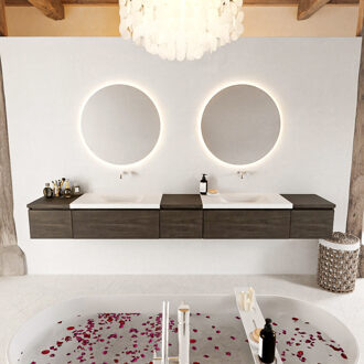 Mondiaz BUKLA 280cm badmeubel met module 40 kleur Dark Brown met 5 lades. Wastafel CLOUD dubbel 0 kraangaten kleur Talc.