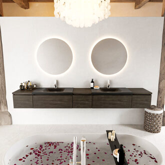 Mondiaz BUKLA 280cm badmeubel met module 40 kleur Dark Brown met 5 lades. Wastafel CLOUD dubbel 2 kraangaten kleur Urban.