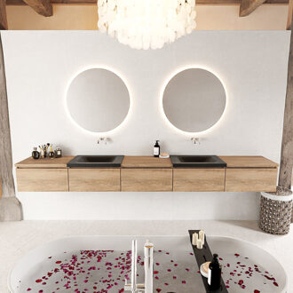 Mondiaz BUKLA 300cm badmeubel met module 60 kleur Washed Oak met 5 lades. Wastafel CLOUD dubbel 0 kraangaten kleur Urban.