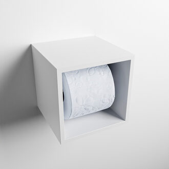 Mondiaz Easy Toiletrolhouder CUBE 160 solid surface 16x16cm kleur Talc. Geschikt voor op en inbouw.