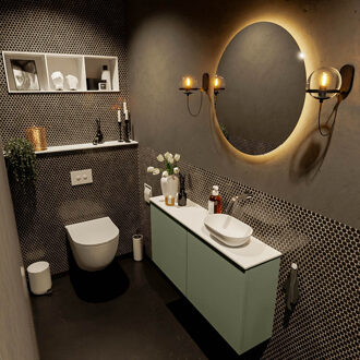 Mondiaz FOWY toiletmeubel 100cm kleur army. Waskom positie rechts kleur talc | talc. Zonder kraangat