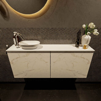 Mondiaz Fowy toiletmeubel 120cm Carrara met witte waskom links en kraangat