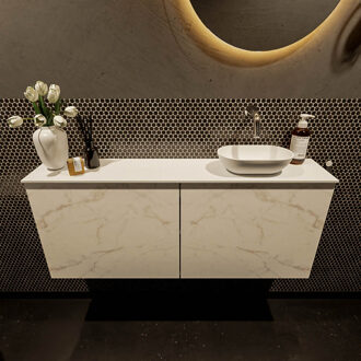 Mondiaz Fowy toiletmeubel 120cm Carrara met witte waskom rechts zonder kraangat