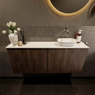 Mondiaz Fowy toiletmeubel 120cm dark brown met witte waskom rechts zonder kraangat