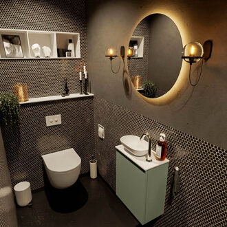 Mondiaz FOWY toiletmeubel 40cm kleur army. Waskom positie links kleur talc | talc. Met 1 kraangat