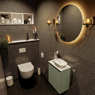 Mondiaz FOWY toiletmeubel 40cm kleur army. Waskom positie rechts kleur talc | talc. Met 1 kraangat