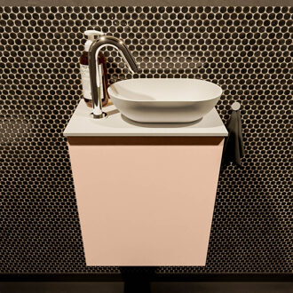 Mondiaz Fowy toiletmeubel 40cm rosee met witte waskom rechts en kraangat