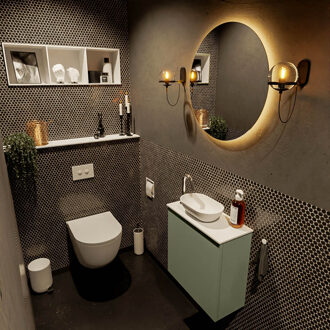 Mondiaz FOWY toiletmeubel 50cm kleur army. Waskom positie links kleur talc | talc. Met 1 kraangat