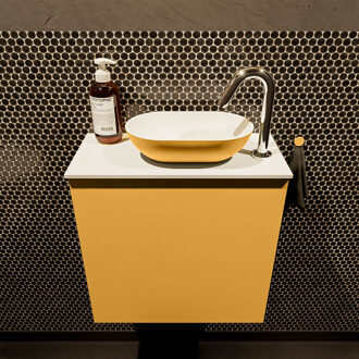 Mondiaz Fowy toiletmeubel 50cm ocher met gele waskom rechts en kraangat