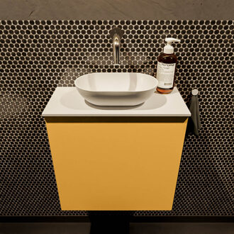 Mondiaz Fowy toiletmeubel 50cm ocher met witte waskom midden zonder kraangat