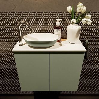 Mondiaz Fowy toiletmeubel 60cm army met legergroene waskom links en kraangat