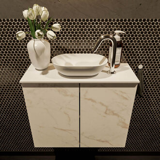 Mondiaz Fowy toiletmeubel 60cm Carrara met witte waskom midden en kraangat