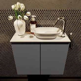 Mondiaz Fowy toiletmeubel 60cm dark grey met witte waskom rechts en kraangat