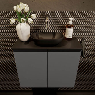 Mondiaz Fowy toiletmeubel 60cm dark grey met zwarte waskom midden zonder kraangat