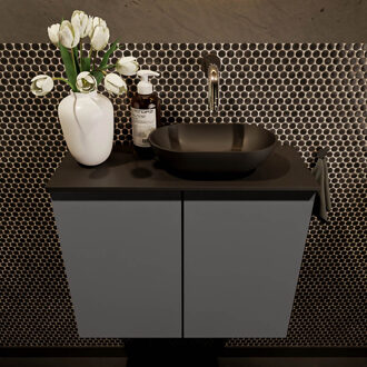 Mondiaz Fowy toiletmeubel 60cm dark grey met zwarte waskom rechts zonder kraangat