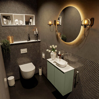 Mondiaz FOWY toiletmeubel 60cm kleur army. Waskom positie rechts kleur talc | talc. Zonder kraangat