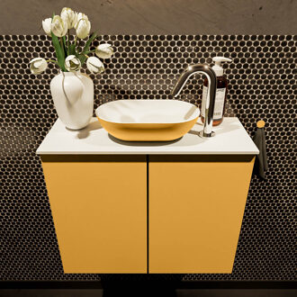 Mondiaz Fowy toiletmeubel 60cm ocher met gele waskom midden en kraangat