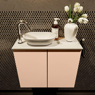 Mondiaz Fowy toiletmeubel 60cm rosee met witte waskom links en kraangat