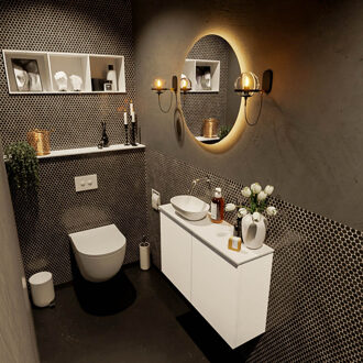 Mondiaz FOWY toiletmeubel 80cm kleur talc. Waskom positie links kleur talc | talc. Zonder kraangat