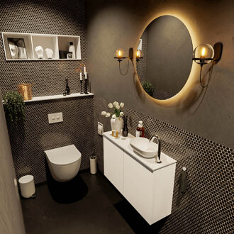 Mondiaz FOWY toiletmeubel 80cm kleur talc. Waskom positie rechts kleur talc | talc. Met 1 kraangat