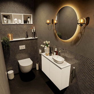 Mondiaz FOWY toiletmeubel 80cm kleur talc. Waskom positie rechts kleur talc | talc. Zonder kraangat