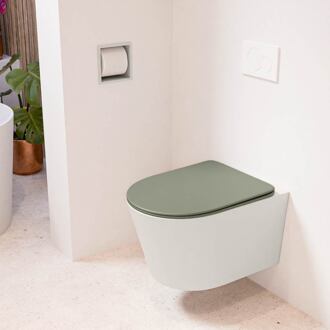 Mondiaz LAVIE hangend toilet single fire rimless diepspoel Linen, Toiletzitting met quick-release & softclose Army