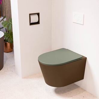 Mondiaz LAVIE hangend toilet single fire rimless diepspoel Rust, Toiletzitting met quick-release & softclose Army