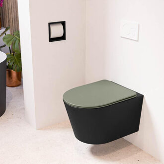 Mondiaz LAVIE wandclosetpack - 36x53cm - diepspoel - rimless - Urban (zwart) - softclose - quick-release - toiletzitting - Army (groen) LAVIEsetUrbArm Urban mat