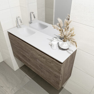 Mondiaz OLAN 100cm toiletmeubel dark brown. LEX wastafel talc links 1 kraangat