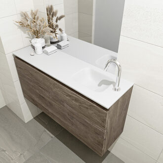 Mondiaz OLAN 100cm toiletmeubel dark brown. LEX wastafel talc rechts 1 kraangat