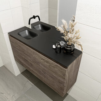 Mondiaz OLAN 100cm toiletmeubel dark brown. LEX wastafel urban links geen kraangat