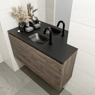 Mondiaz OLAN 100cm toiletmeubel dark brown. LEX wastafel urban midden 1 kraangat