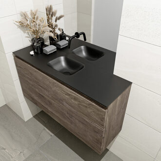 Mondiaz OLAN 100cm toiletmeubel dark brown. LEX wastafel urban midden geen kraangat