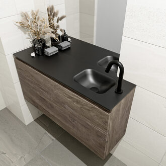 Mondiaz OLAN 100cm toiletmeubel dark brown. LEX wastafel urban rechts 1 kraangat