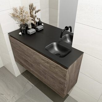 Mondiaz OLAN 100cm toiletmeubel dark brown. LEX wastafel urban rechts geen kraangat