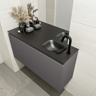 Mondiaz OLAN 100cm toiletmeubel dark grey. LEX wastafel urban rechts 1 kraangat