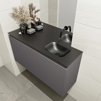 Mondiaz OLAN 100cm toiletmeubel dark grey. LEX wastafel urban rechts geen kraangat