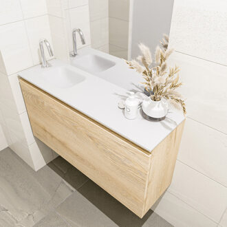 Mondiaz OLAN 100cm toiletmeubel washed_oak. LEX wastafel talc links 1 kraangat