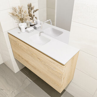 Mondiaz OLAN 100cm toiletmeubel washed_oak. LEX wastafel talc midden geen kraangat