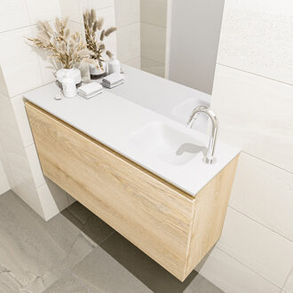 Mondiaz OLAN 100cm toiletmeubel washed_oak. LEX wastafel talc rechts 1 kraangat