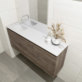 Mondiaz OLAN 120cm toiletmeubel dark brown. LEX wastafel talc links geen kraangat