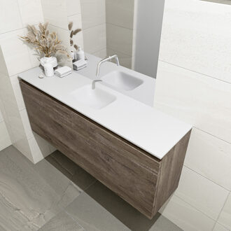 Mondiaz OLAN 120cm toiletmeubel dark brown. LEX wastafel talc midden geen kraangat