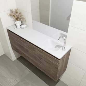 Mondiaz OLAN 120cm toiletmeubel dark brown. LEX wastafel talc rechts 1 kraangat