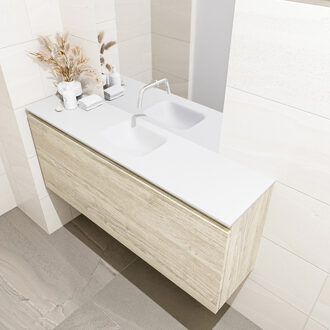 Mondiaz OLAN 120cm toiletmeubel light brown grey. LEX wastafel talc midden geen kraangat