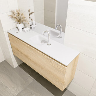 Mondiaz OLAN 120cm toiletmeubel washed_oak. LEX wastafel talc midden 1 kraangat