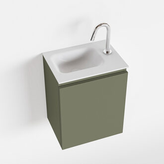 Mondiaz OLAN 40cm toiletmeubel army. LEX wastafel talc links 1 kraangat